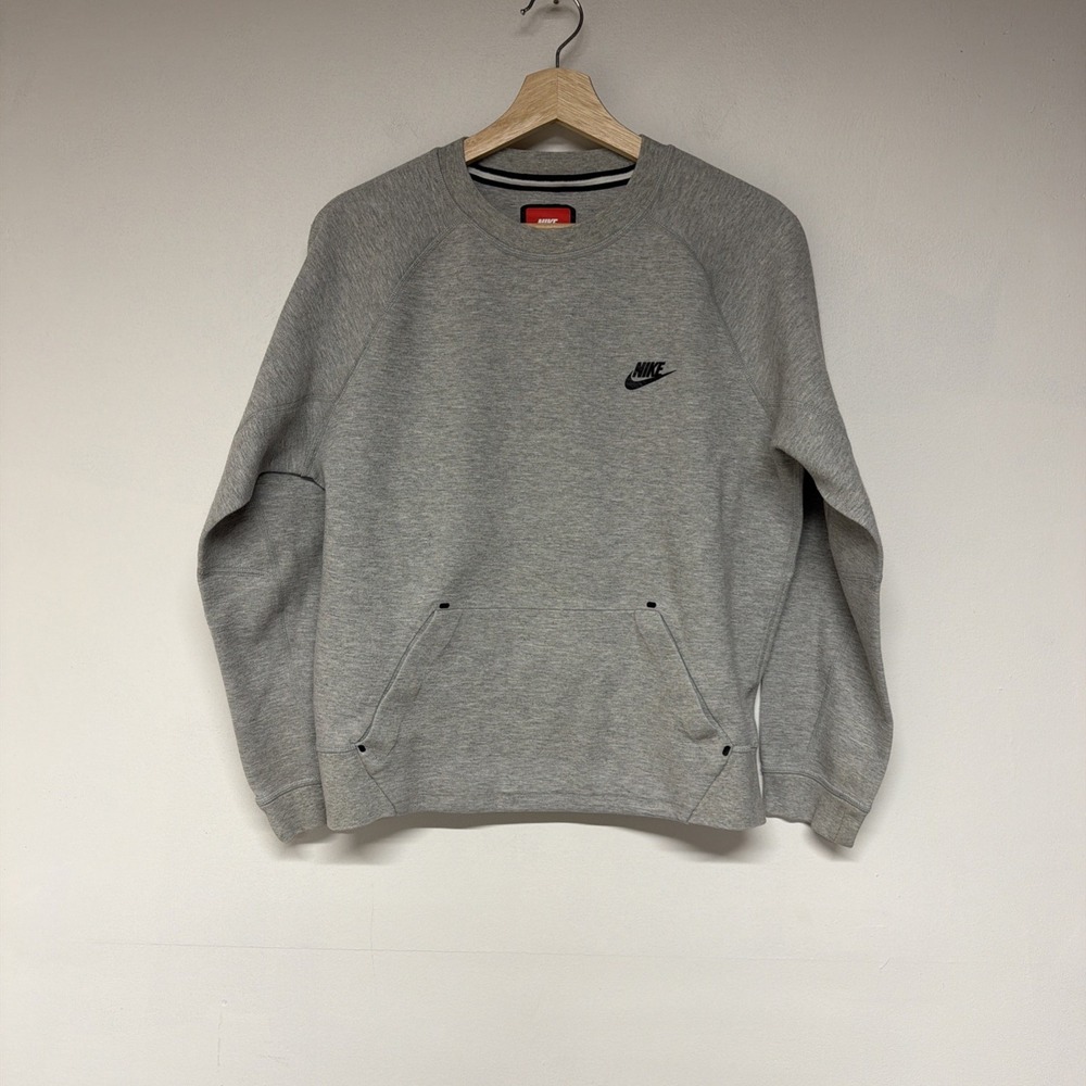 Nike Tech  Mens Fleece Pullover Sweatshirt Size S Crew Neck Long Sleeve Gray